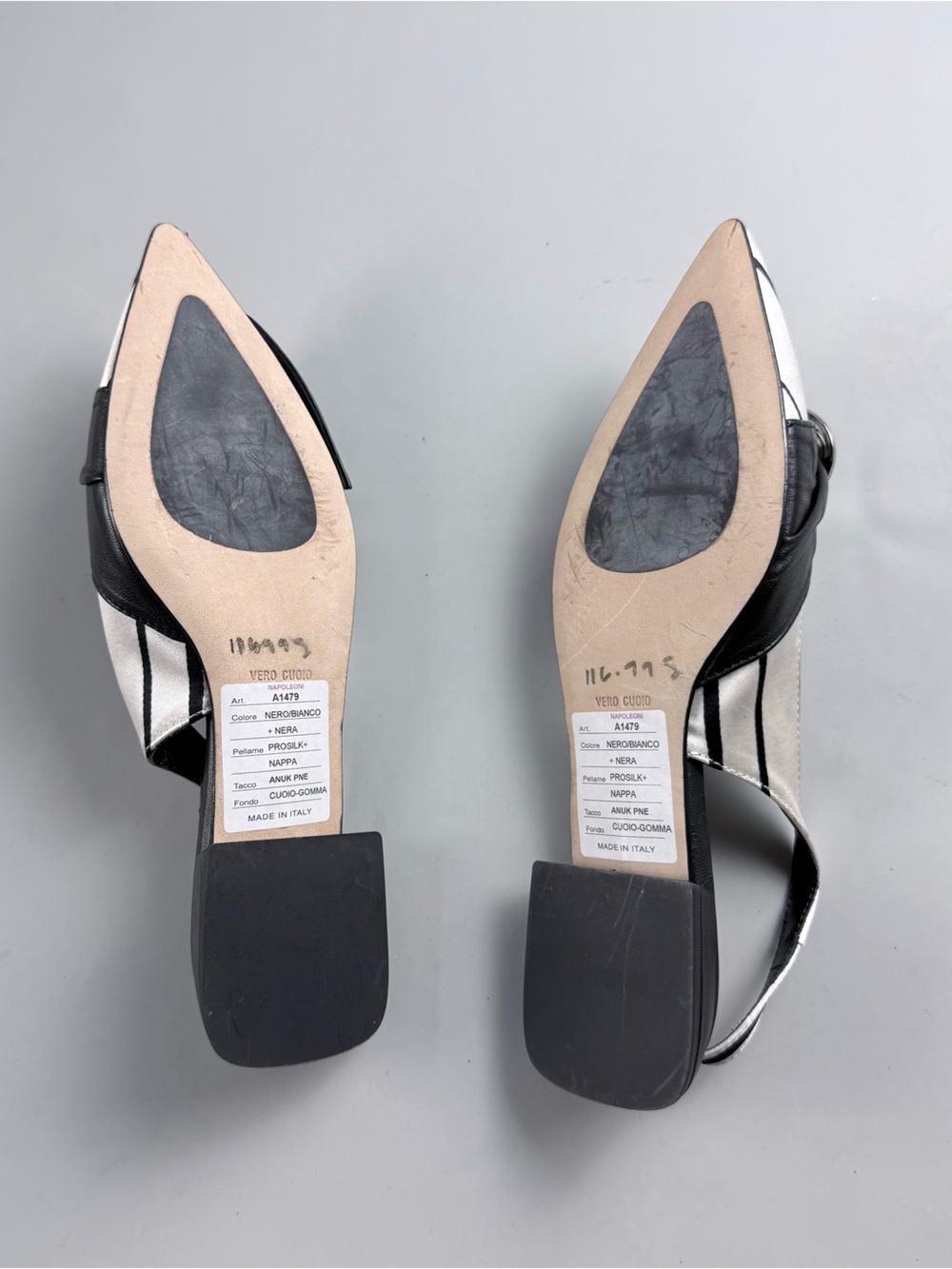 BeautiSoles Nero Bianco Leather Slingback Pointed Toe Heels EU 37 US 7 - Picture 2 of 7